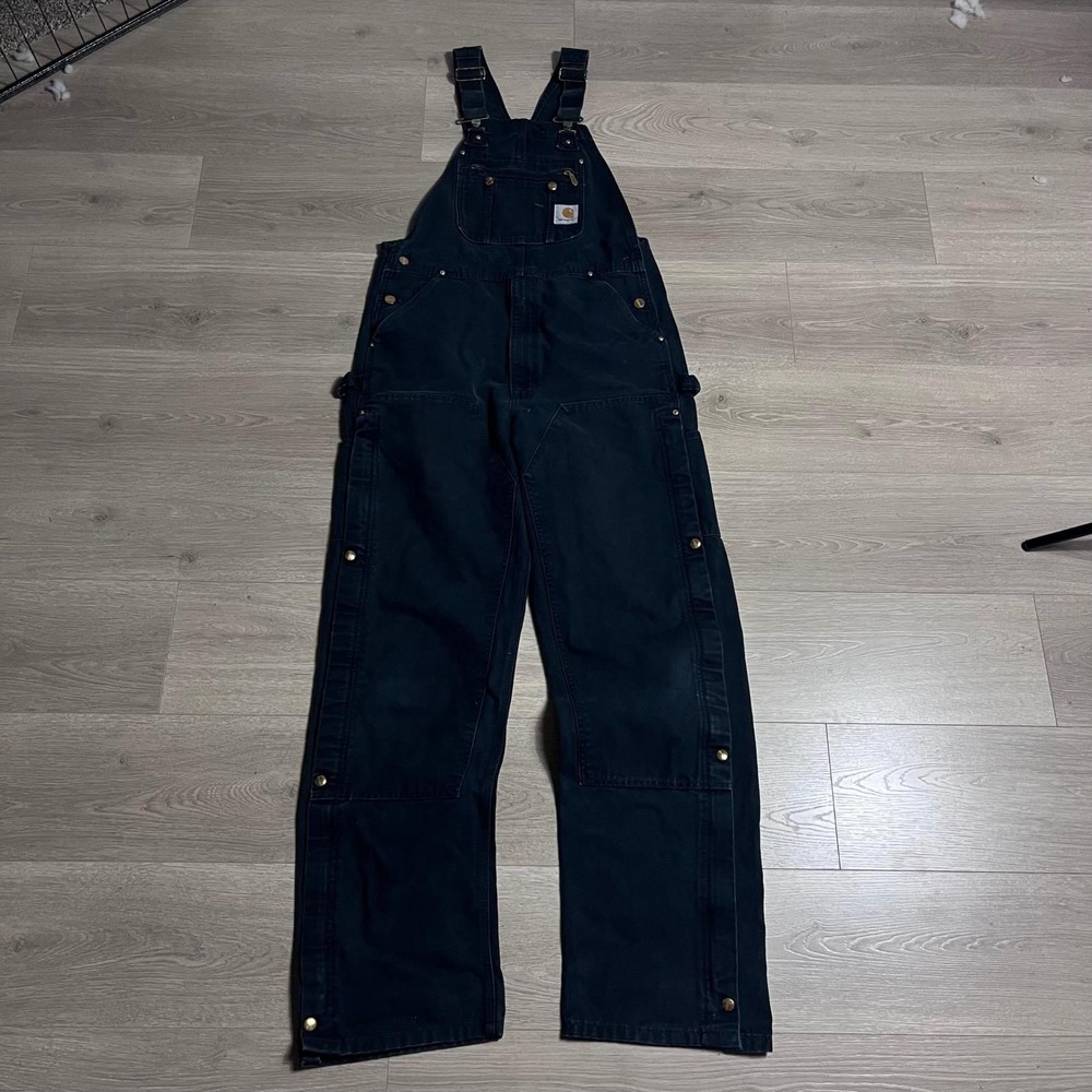 Carhartt Canvas Bib Overalls Style R37-BLK Snap‎ Buttons Actual: 40x34
